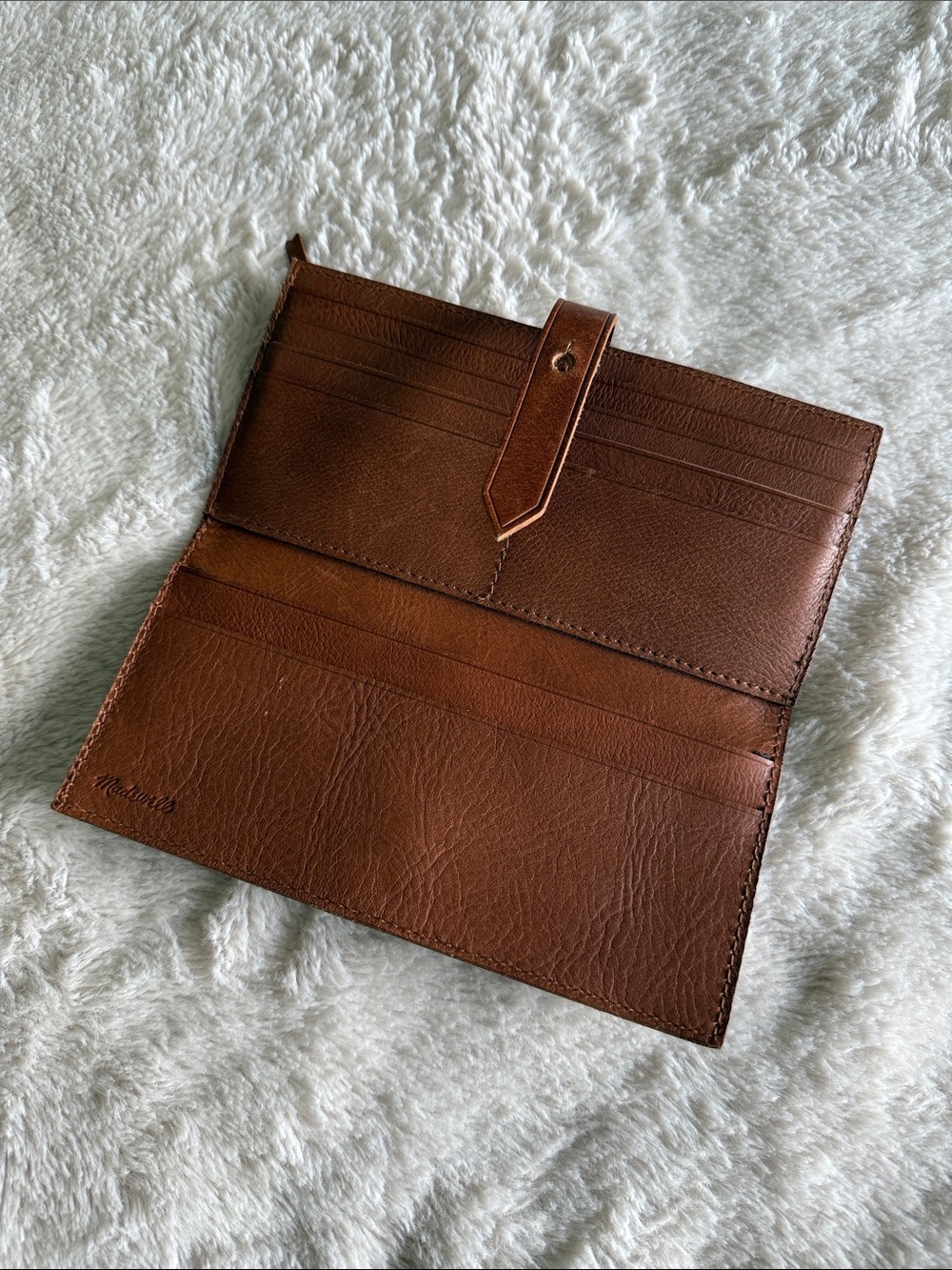 Madewell Tan Brown Leather Long Wallet with Tab Snap